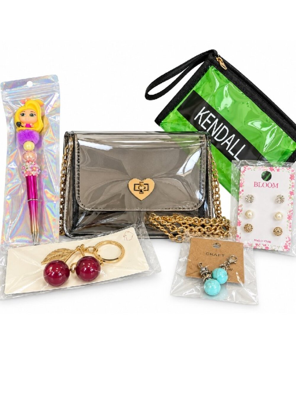 BUNDLE #13  🖤🖤 Clear Heart Purse Rapunzel Pen & Jewelry 🖤🖤
